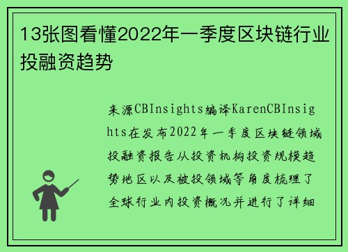 13张图看懂2022年一季度区块链行业投融资趋势