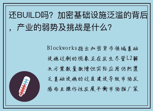 还BUILD吗？加密基础设施泛滥的背后，产业的弱势及挑战是什么？